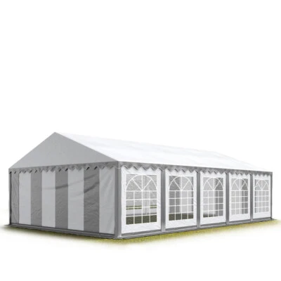 Partyzelt 5x10m Festzelt Gartenzelt Pavillon Bierzelt wasserdicht PVC grau-weiß - Bild 1 von 4