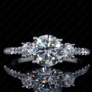 Solid 14K White Gold UK Certified 2.85carat Round Cut Moissanite Engagement Ring - Picture 1 of 15