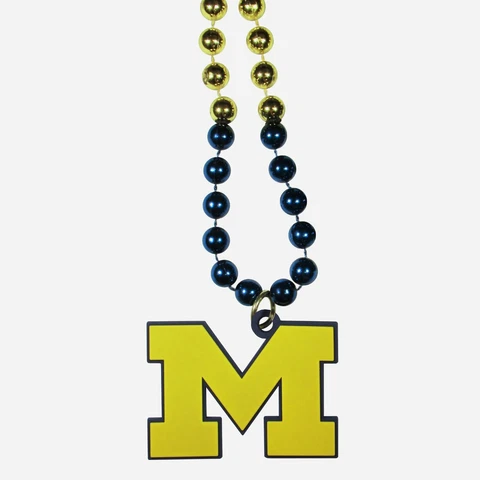 Michigan Wolverines Mardi Gras Beads Necklace w/ Team Logo - NCAA Cover
