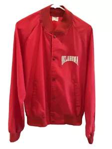 Rare Vintage 90s OU Oklahoma Sooners Red Snap Front Nylon Jacket White Logo sz L - Picture 1 of 10
