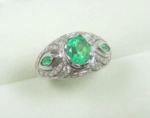 Colombian Emerald Ring Oval and Marquise Shape 1.54 Cts Set in 18K White Gold - Picture 1 of 5