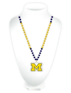 Michigan Wolverines Mardi Gras Beads with Medallion Necklace [NEW] NCAA Jewelry - Bild 1 von 1