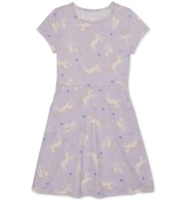 Wonder Nation Size Medium (7-8) Lavender Unicorn Short Sleeve Dress Pockets NEW - Picture 1 of 2
