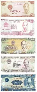 LOTE 5 BILLETES DE VIETNAM 200-500-1000-2000 Y 5000 DONG SC - Imagen 1 de 1