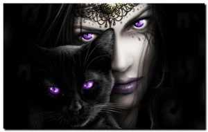 GOTHIC ANGEL & BLACK CAT- CANVAS ART PRINT poster 16"X 12" - Bild 1 von 1