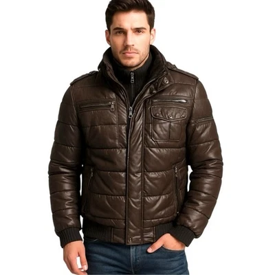 Projek Raw Men’s winter puffer moto jacket Y2K biker Khaki Brown Sz 2X- Large - Image 1 of 4