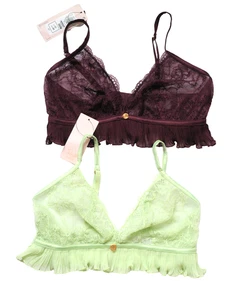 M & S ROSIE AUTOGRAPH 2 x NON WIRED BRA BRALETS SIZE 12 PLEAT LACE BERRY/ GREEN - Picture 1 of 4