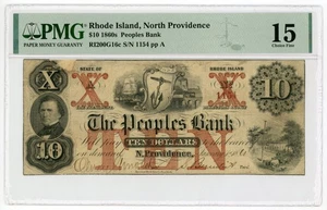 1864 $10 The Peoples Bank - North Providence, RHODE ISLAND Note PMG Fine 15 - Picture 1 of 2