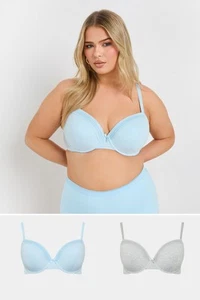 Yours Curve Women's Plus Size 2 Pack Lace Trim Padded Bra - Picture 1 of 12