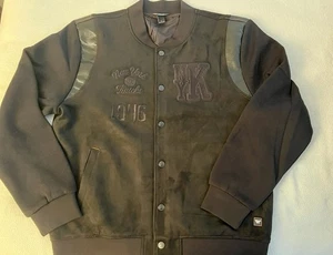 NY KNICKS BOMBER JACKET LARGE BLACK SUEDE FLEECE NBA BASKETBALL WILD COLLECTIVE - Picture 1 of 10