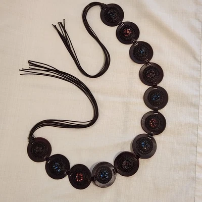 Vintage”PS”Edición Limitada Italiano Cuero Marrón Con Cinturón de Cadera Turquesa/Coral Foto 1 de 4