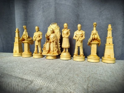 Unique Wooden Chess Set Fantasy – Dragons Medieval Style Handmade Knights Custom - Image 1 of 4