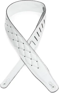 Tracolla per chitarra in pelle 2,5" indumento design trapuntato; bianco e argento (MG26 - Foto 1 di 1
