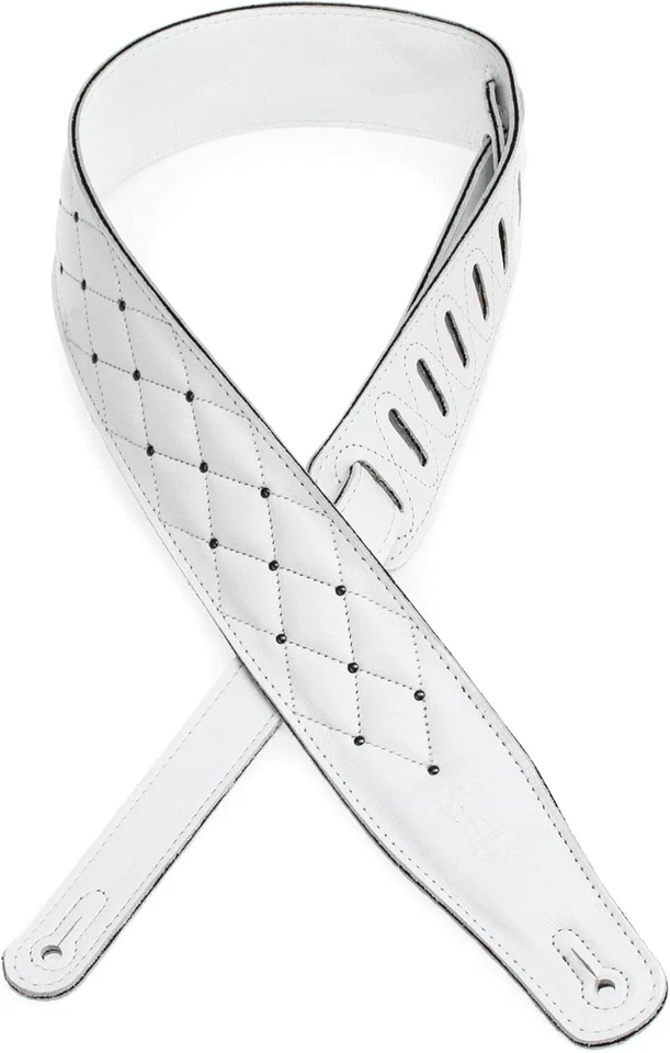 Correa de guitarra de cuero de 2,5" con diseño acolchado; blanca y plateada (MG26 Foto 1 de 1