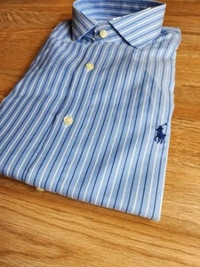 Polo Ralph Lauren Slim Fit Easy Care Button Shirt 15 38 Business Striped Blue - Picture 1 of 5
