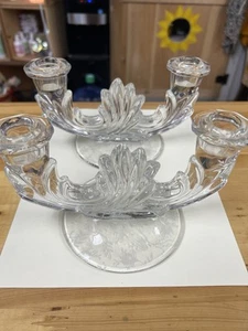 2 Fostoria Mayflower Etched Candlestick Candle Holder Elegant Glass Vintage - Picture 1 of 14