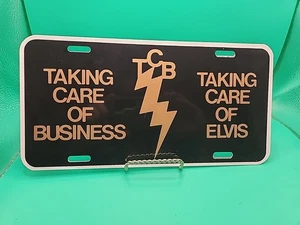 ELVIS PRESLEY TCB ALUMINUM LICENSE PLATE 12" X 6" NOS 1980S black - Picture 1 of 7