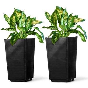 2 Pack Outdoor Tall Plastic Planter Set, Large Flower Pots with Drainage Holes - Picture 1 of 8