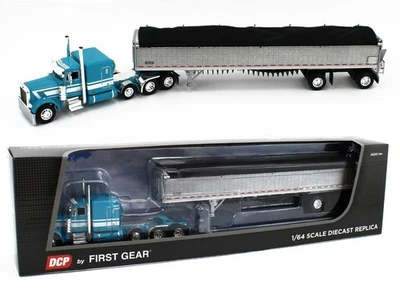 DCP 1:64 *AQUA* Peterbilt 379 63" Flattop & Chrome Wilson Belt Grain Trailer NIB - Image 1 of 4
