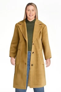 Time and Tru Damenmantel Kunstwolle solide Knopfleiste Chino hellbraun Größen XL - Bild 1 von 4