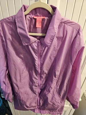 Chaqueta cortavientos Woman Within púrpura lavanda bolsillos con cremallera completa nailon plus 1X Foto 1 de 4