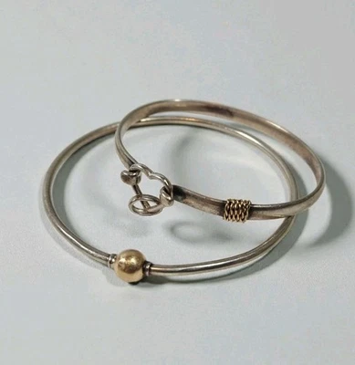 Two 14k Yellow Gold and Sterling Silver Bracelets - Image 1 of 4