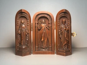 Holzschnitzereien Handarbeit Schnitzereien religiös Jesus drei offene Schachtel Ornamente - Bild 1 von 9