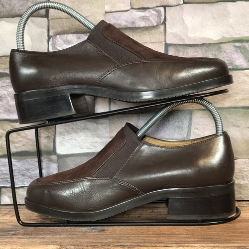 Scarpe slip on Clarks da donna in pelle marrone e camoscio suola softlite UK 6 misura D