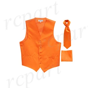 Nuevo Chaleco de Esmoquin Liso para Hombre Chaleco y Ascot Corbata Set Naranja Boda Formal - Imagen 1 de 4