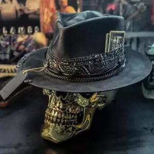 Halloween Skull Cowboy Hat Spooky Stylish Headwear Ornament New - Picture 1 of 24