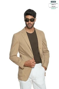 1100$ BELVEST Sartorial Jacket Beige Solid Pure Washed Cotton Drop 7 Slim Fit - Picture 1 of 8