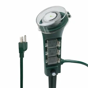 BN-LINK Outdoor Yard Stake Mechanical Timer Auto on off 6 Grounded Outlets, 6ft - Picture 1 of 6