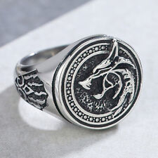 Men Wolf Signet Ring Stainless Steel Band Punk Viking Jewelry Gift Size 7-13