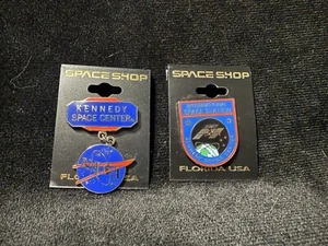 VTG LOT 2 Kennedy Space Center Pin NASA Pinback Dangle Charm Carded Florida - Picture 1 of 3