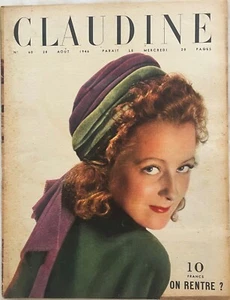 CLAUDINE n° 60 du 28 Août 1946 ancienne revue mode couture chapeau pour femme - Picture 1 of 4