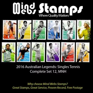 Australian Decimal Stamps 2016, $1 SIngles Tennis Legends, Complete Set 12, MNH - Picture 1 of 2