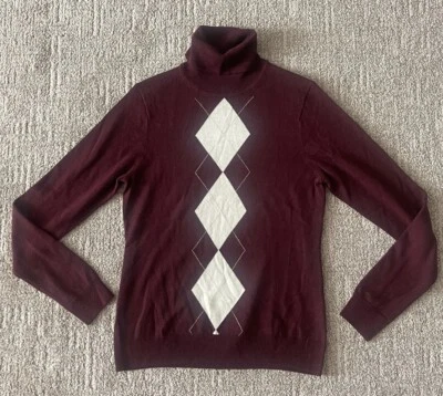 Suéter Brooks Brothers para mujer XS cuello alto lana merino Argyle granate vino Foto 1 de 4