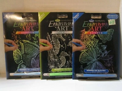 Engraving Art Kits Lot of 3 - Seahorses, Butterflies, Tropical Fish - NIP - image 1 of 4