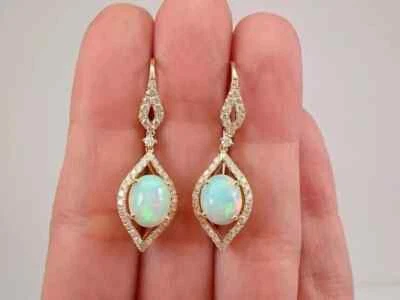 3Ct Oval Cut Simulated Fire Opal Drop/Dangle Earrings 14k Yellow Gold Plated - Image 1 of 2