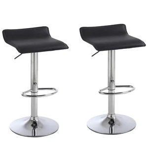 2 x Contemporary PU Leather Kitchen Bar Stools (Black -Set of 2) - Picture 1 of 3