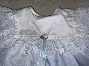 Hugs and Kisses dress baby Girls Blue Size 12 month Lace Frilly Ruffles Vtg - Picture 1 of 8