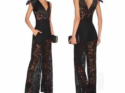 Sexy Mono Alexis Talla XS Negro Encaje Volantes Escote Festival Boda Cumpleaños Foto 1 de 4