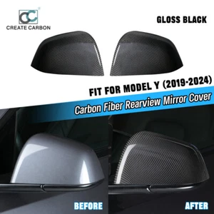 2pcs Real Carbon Fiber Side Mirror Covers Caps For Tesla Model Y(2020-2024) - Foto 1 di 8