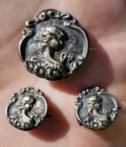 Vintage Unger Brothers Antique Lady Picking Daisies Sterling Pin Lot READ  - Picture 1 of 9
