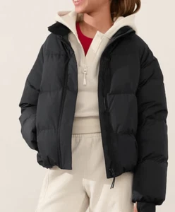 Athleta Girl Black Down Crop Puffer Jacket - Size L/12 - Picture 1 of 12