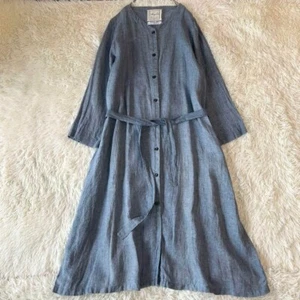 ICHI Antiquites Leinen Hemd langes Kleid V-Ausschnitt Langarm blau hervorragender Zustand - Bild 1 von 8