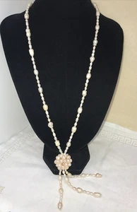 COLLANA PERLE DI FIUME ROSATE CON NODO CENTRALE TIPO CHARLESTON LUMINOSISSIMA - Foto 1 di 6