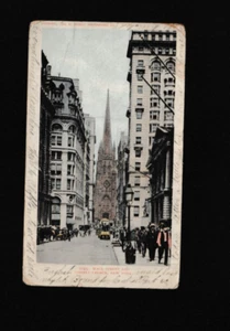 Vtg Postcard Wall Street & Trinity Church NYC Undivided Back 1905 - Picture 1 of 2