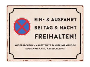 WANDSCHILD Metallschild EIN- & AUSFAHRT TAG & NACHT FREIHALTEN Vintage - Bild 1 von 2