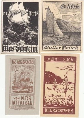 12 Exlibris Bookplate Schiffe Konvolut Lot 1 Akt - Bild 1 von 3